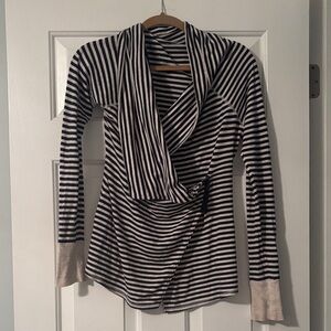 Striped Navy and Cream Women's Long Sleeve Top
